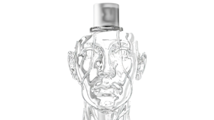 A striking monochrome image of a sculptural head with a cylindrical crown