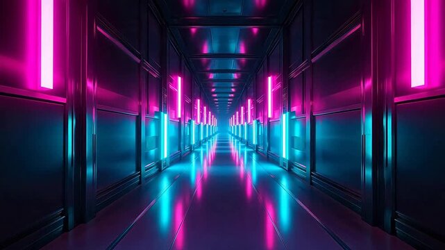 Neon lit corridor with glowing lights