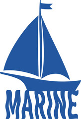 Sailing boat in water with marine message