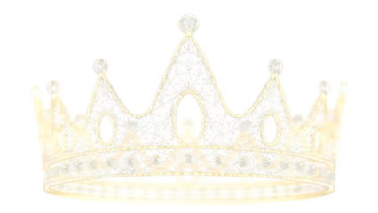 A shimmering golden crown adorned with sparkling diamonds on a stark black background