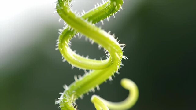 Delicate green tendril twirls against a blurred background