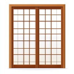 Brown Wooden Double Sliding Doors with Gridded Glass Panels, Modern Home Interior Design Element