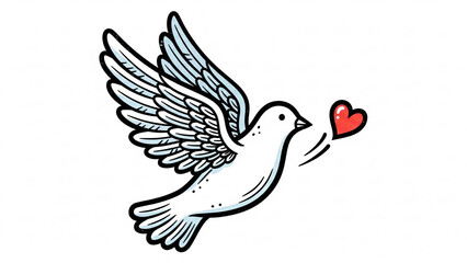 Obraz premium White dove flying with a red heart symbol in its beak