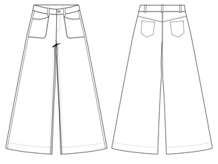Women's Denim Baggy Jeans with Front and Back Pockets, Vector Illustration
