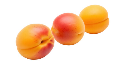 Isolated trio of fresh apricots on a plain surface, healthy summer snack and fruit ingredient