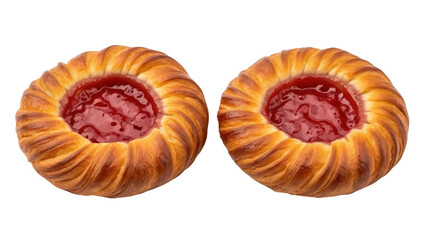Isolated danish pastries with berry jam filling in a circle shape, sweet and delicious dessert