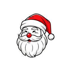 A cartoon illustration of Santa Claus's face wearing a red hat and having a white beard and mustache