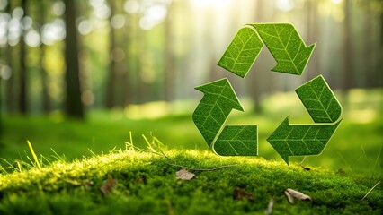 Green recycling symbol in nature
