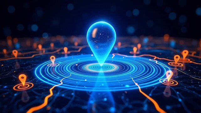 Digital network with glowing location markers