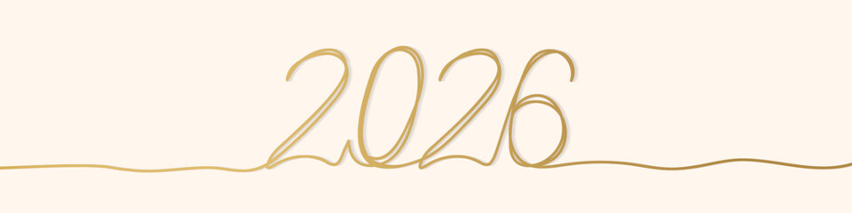 banner with golden single continuous line new year 2026 concept, ideal for holiday branding, New Year celebrations, social media banners - vector illustration