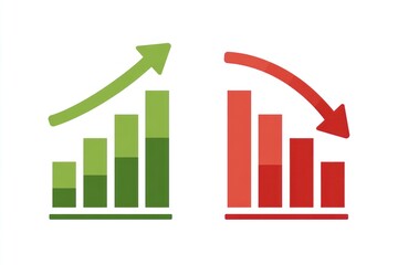 Two contrasting bar graphs illustrate the concept of financial growth and decline.