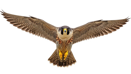 Isolated Peregrine Falcon with Spread Wings against a Clear Backdrop, Wildlife Animal Study