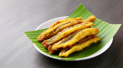 Kerala snack: Indulge in the golden perfection of crispy fried plantains, elegantly arranged on a fresh banana leaf, a symphony of textures and flavors. 