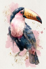 Obraz premium Vibrant Watercolor Painting of a Colorful Toucan Bird