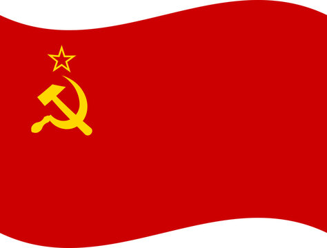 Waving Soviet Union flag with hammer and sickle