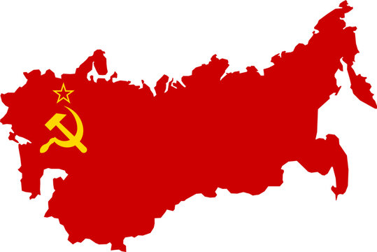 Map of USSR filled with Soviet flag symbol