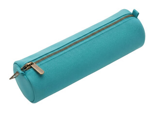 Isolated turquoise zipper pencil case for school supplies and accessories on neutral base © Carmen