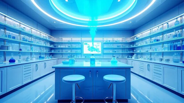Modern laboratory with blue lighting