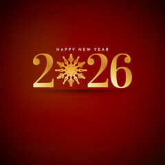 Happy new year 2026 golden text with snowflake background