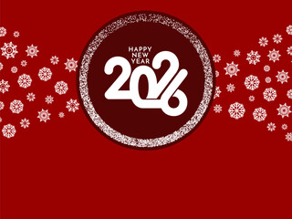 Happy new year 2026 red background with snowflakes