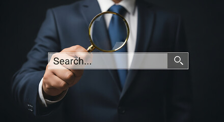 Search for answers businessman analysis investigation magnifying glass query results