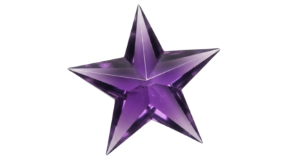 Isolated purple star with many facets, polished crystal gem-like quality for jewelry making