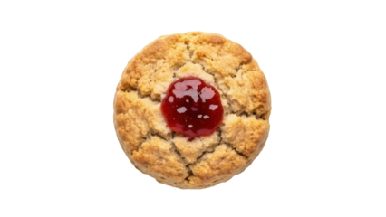 Isolated thumbprint cookie with jam center, a baked treat for dessert, a sweet confection