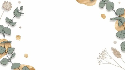 Elegant eucalyptus and dried floral corner accents with watercolor touches on a white background, perfect for invitations or greeting cards