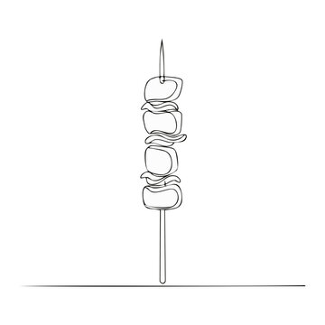 Kebab Skewer Single Line Art Minimalist Food Drawing Illustration Vector