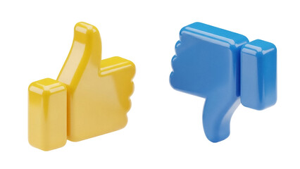 Isolated Thumbs up and thumbs down 3D rendering icons feedback symbols for social media