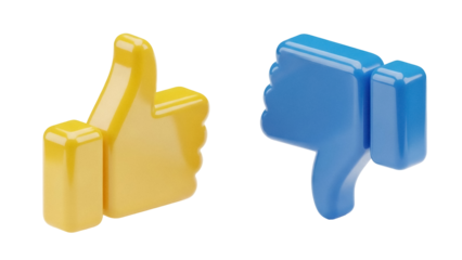 Isolated Thumbs up and thumbs down 3D rendering icons feedback symbols for social media
