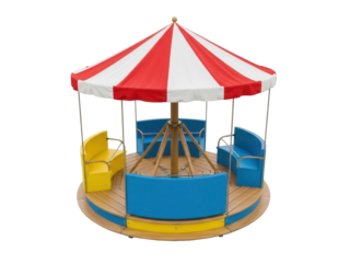 Isolated carousel merry-go-round colorful empty benches for children playground activity