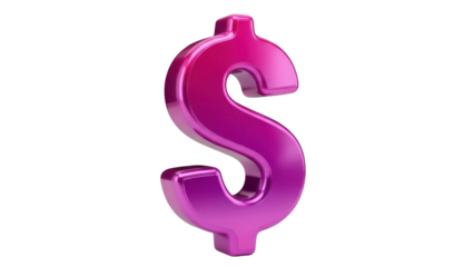 Isolated shiny pink dollar sign. A currency symbol used to represent money and finances