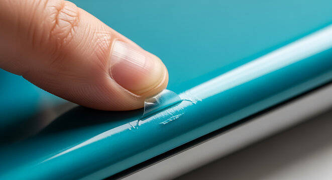 Surface Protection Removing a Clear Protective Film from Teal Finish