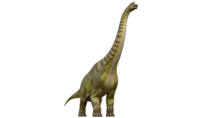 Isolated dinosaur sauropod is a prehistoric beast with long neck and small head viewed from the front