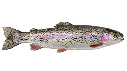 Isolated Rainbow Trout close-up, detailed focus on side with colorful skin texture and spots