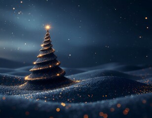 Niebieskie tło świąteczne z abstrakcyjną, artystyczną choinką i miejsce na tekst. Boże Narodzenie, Sylwester