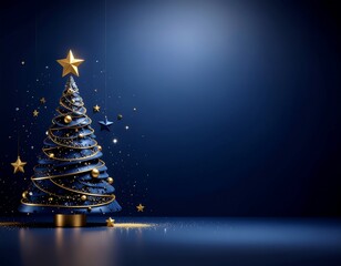 Niebieskie tło świąteczne z abstrakcyjną, artystyczną choinką i miejsce na tekst. Boże Narodzenie, Sylwester