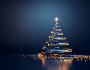 Naklejka premium Niebieskie tło świąteczne z abstrakcyjną, artystyczną choinką i miejsce na tekst. Boże Narodzenie, Sylwester