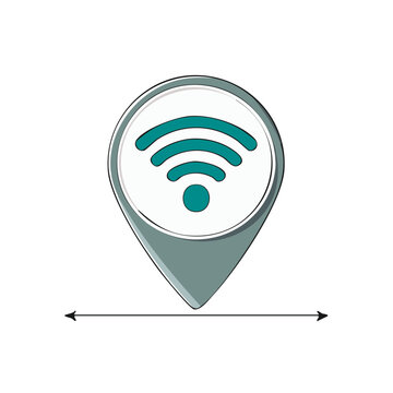 Location marker with wifi symbol indicates hotspot access point for connectivity