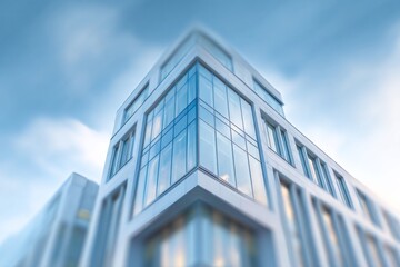Obraz premium Modern corporate structure rises sharply towards a bright blue sky