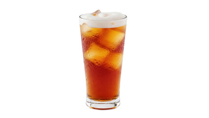 Isolated cool iced tea beverage with foam in clear glass, refreshment ready to serve