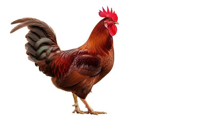 Isolated handsome rooster posing in studio with detailed feather texture and vibrant color