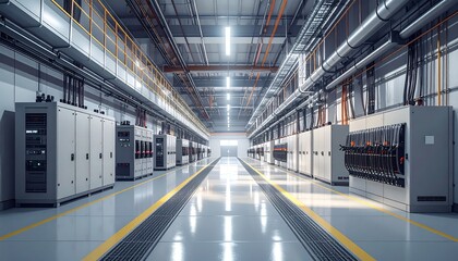 Modern Manufacturing Floor Interior with Production Lines
