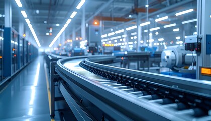 Automated Factory Conveyor Belt System in Modern Industrial Facility