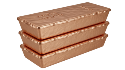 Isolated stacked copper ingots refinery product valuable metal for electronics industry