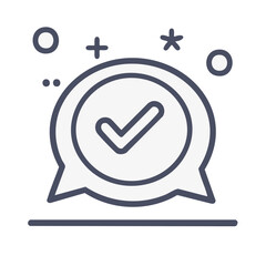 Validated Approval Speech Bubble Icon with Checkmark, Simple Line Art Style, Confirmation Symbol