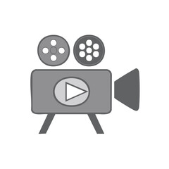 Retro Movie Camera Icon: Classic Filmmaking Symbol with Reels and Play Button for Video Projects