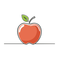 Red apple with green leaf simple vector icon tasty fresh fruit healthy snack isolated