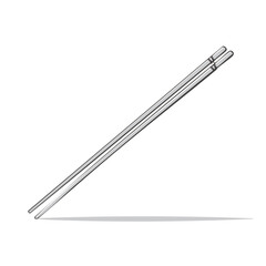 Elegant Metal Chopsticks Illustration for Asian Cuisine and Food Culture, Metallic Silver Tableware, Minimalist Line Art Design
